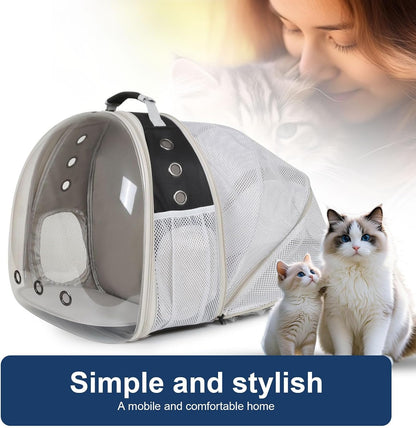 Cat Travel Backpack Carrier, Fit up to 12 Lbs, Space Capsule Bubble Window Pet Carrier Backpack,Airline-Approved, Designed for Travel, Hiking, Walking & Outdoor Use (Black, Back-Extension)