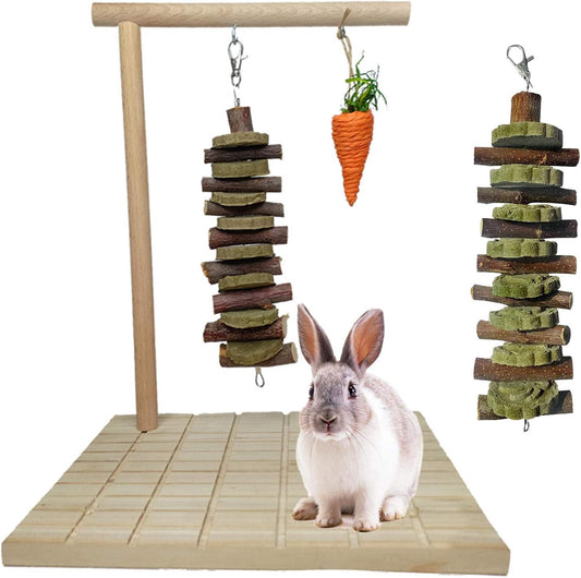 Bunny Chew Toys for Teeth Grinding,Rabbit Wooden Scratch Board Feet Pad Rotatable Pet Play Toy for Chinchilla Guinea Pigs Other Rodent Pets (2 Pack Rabbit Treat)