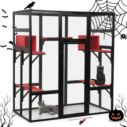 Large Catio Wooden Cat Enclosure Catio Cat Cage Outdoor Pet House Small Animal Hutch, Orange