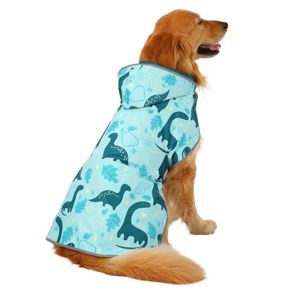 Reversible Dog Raincoat Hooded Slicker Poncho Rain Coat Jacket for Small Medium Large Dogs Dinosaurs XXL