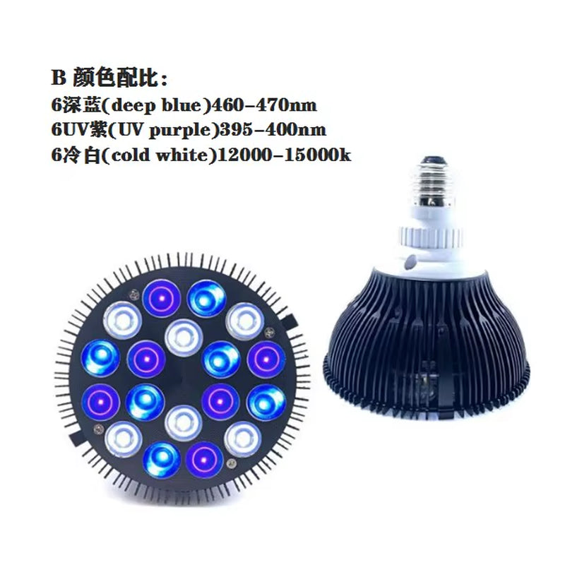 Full Spectrum LED Aquarium Reef Light Grow Lamp Fish Tank Bulb for Coral Fish Saltwater Nanotank Plant SPS LPS
