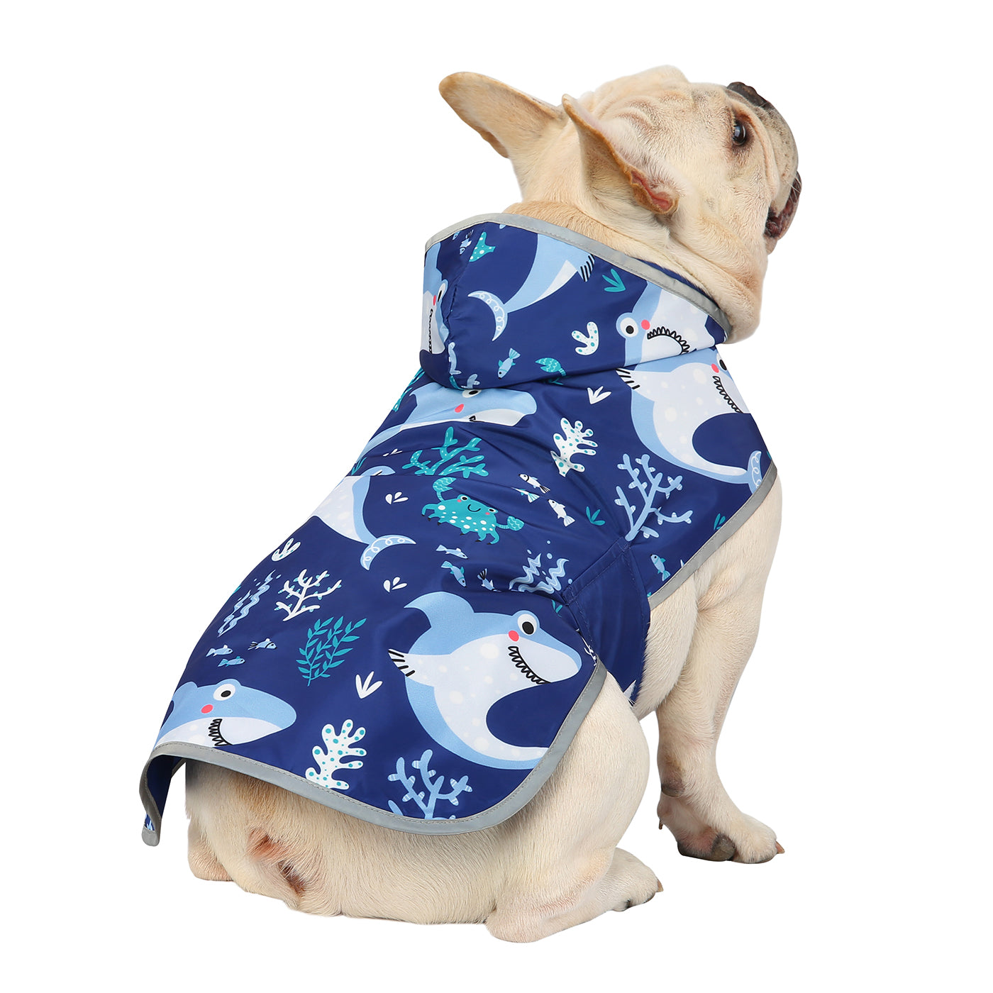 Reversible Dog Raincoat Hooded Slicker Poncho Rain Coat Jacket for Small Medium Large Dogs Sharks S