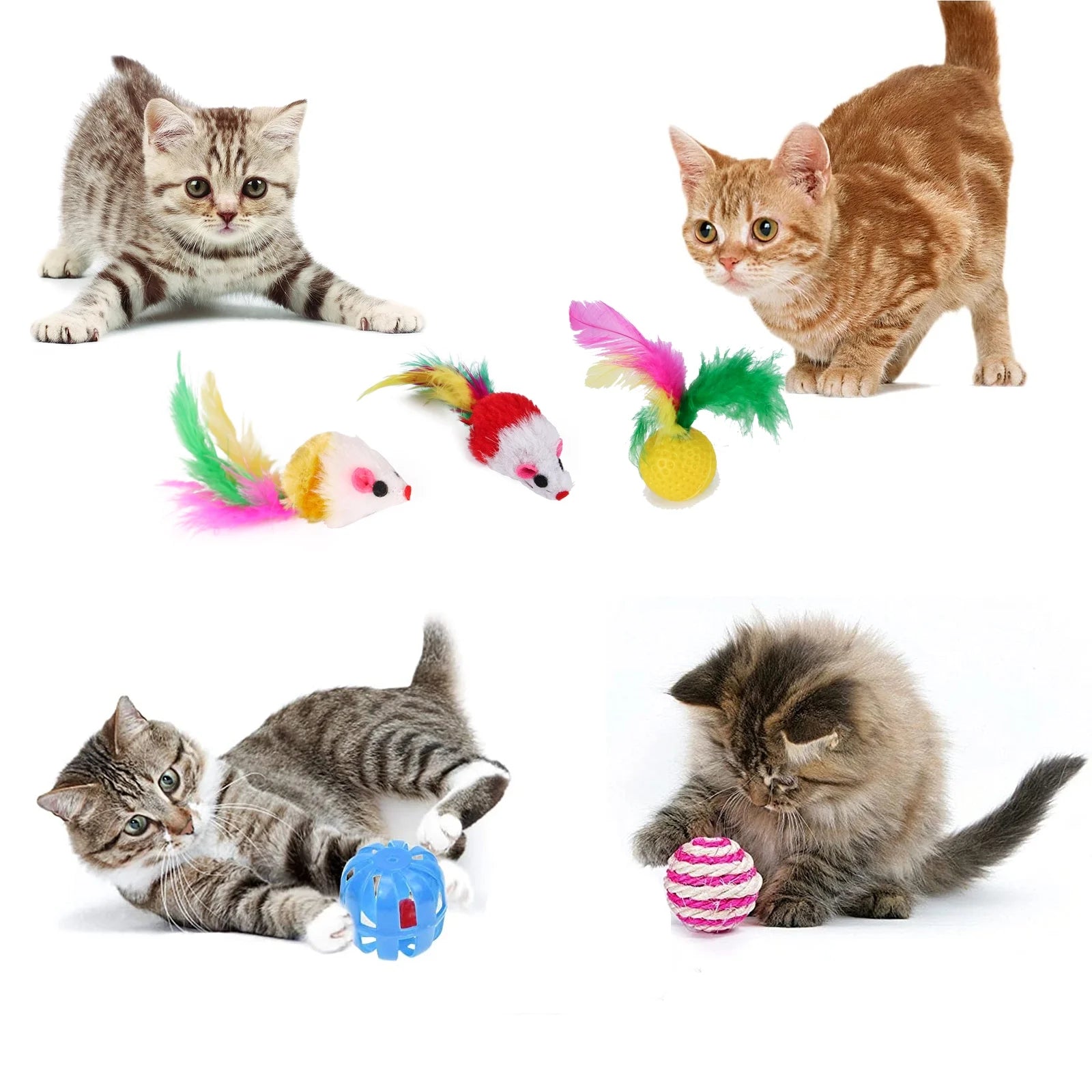 Portable 22-Piece Cat Tunnel & Toy Set with Tunnel & Bell Balls, Blue Leopard