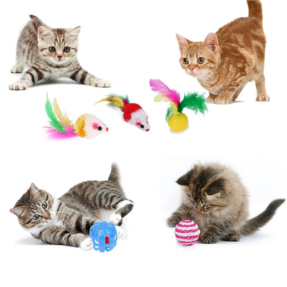 Portable 22-Piece Cat Tunnel & Toy Set with Tunnel & Bell Balls, Blue Leopard