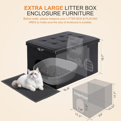 Cat Litter Box Enclosure Furniture Hidden, Cat Washroom Bench Storage Cabinet | Extra Large 35.4'' X 19.7'' X 19.7''| Dog Proof | Waterproof Inside/Easy Clean | Easy Assembly | Odor Control