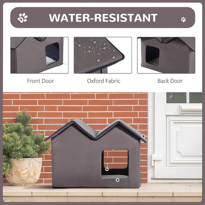 Double Heated Cat House Portable Indoor/Outdoor Kitty Shelter for Ferral Cat in Winter, Brown