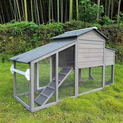 71" L Wooden Chicken Coop for 2-3 Chickens, Chicken Tractor with Nesting Box, Pull-Out Tray, Asphalt Roof, Gray