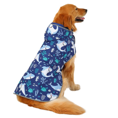 Reversible Dog Raincoat Hooded Slicker Poncho Rain Coat Jacket for Small Medium Large Dogs Sharks XXL