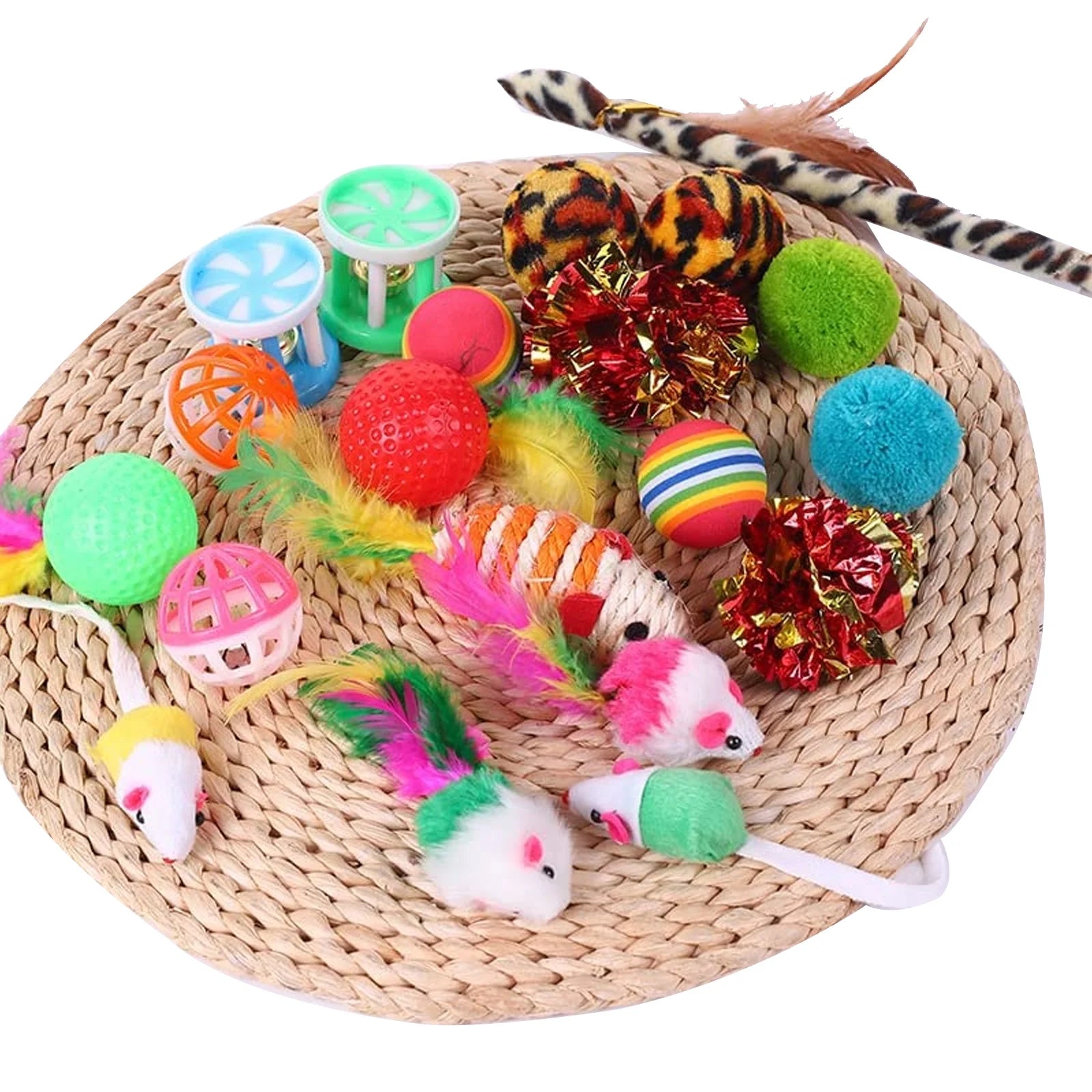 Portable 22-Piece Cat Tunnel & Toy Set with Tunnel & Bell Balls, Blue Leopard