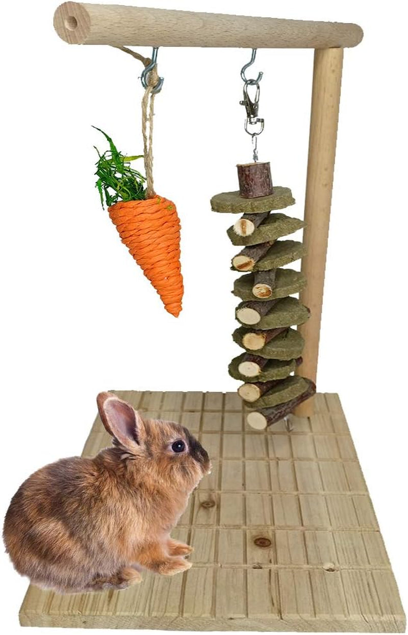 Bunny Chew Toys for Teeth Grinding,Rabbit Wooden Scratch Board Feet Pad Rotatable Pet Play Toy for Chinchilla Guinea Pigs Other Rodent Pets (2 Pack Rabbit Treat)