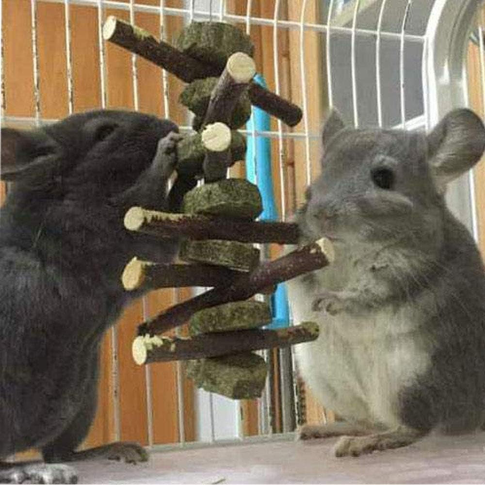 Bunny Chew Toys for Teeth, Organic Apple Wood Sticks Rabbits Improves Dental Health, Pet Snacks Toys with Grass Cake for Rabbits, Cats, Hamsters, Gerbils Birds