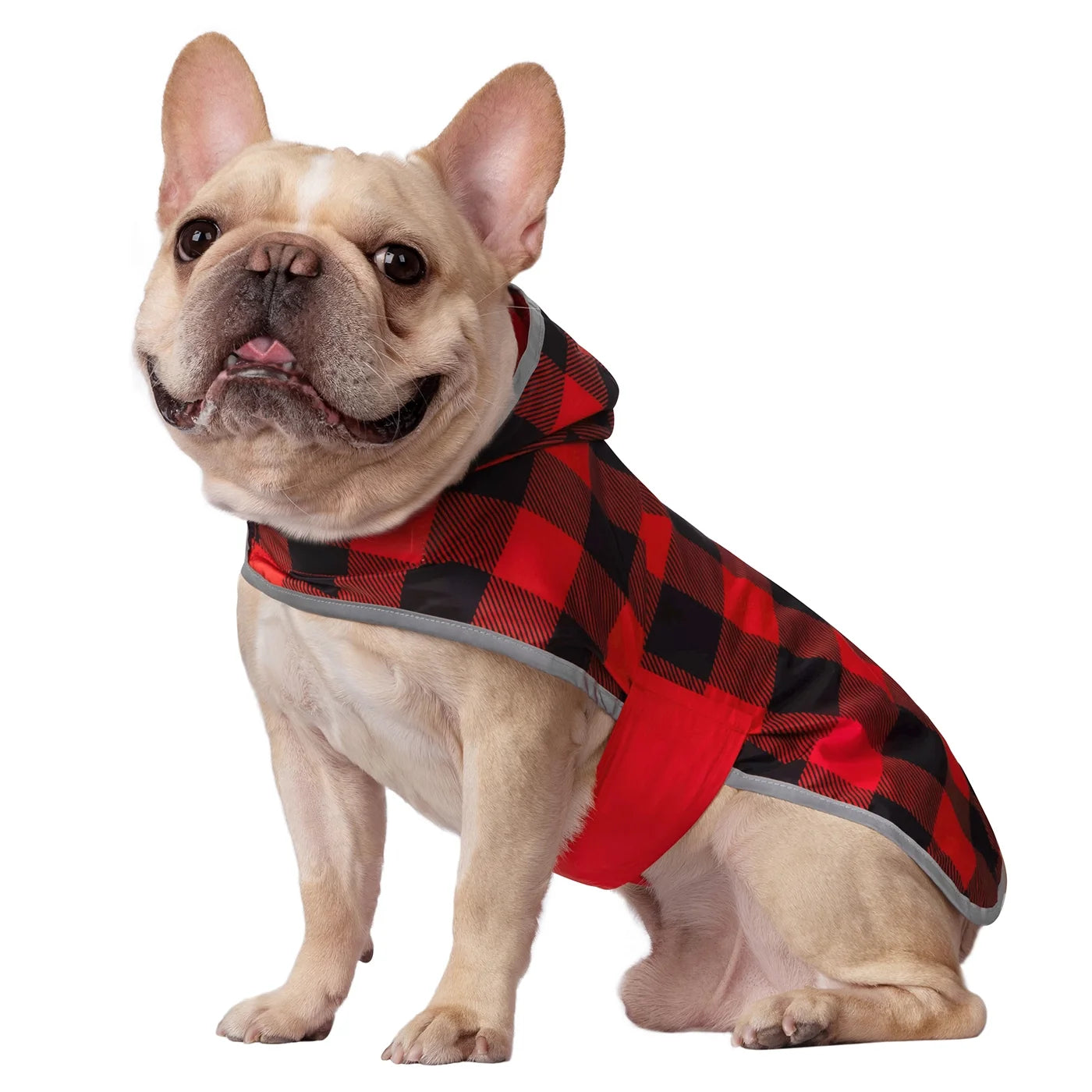 Reversible Dog Raincoat Hooded Slicker Poncho Rain Coat Jacket for Small Medium Large Dogs Buffalo Plaid / Red M
