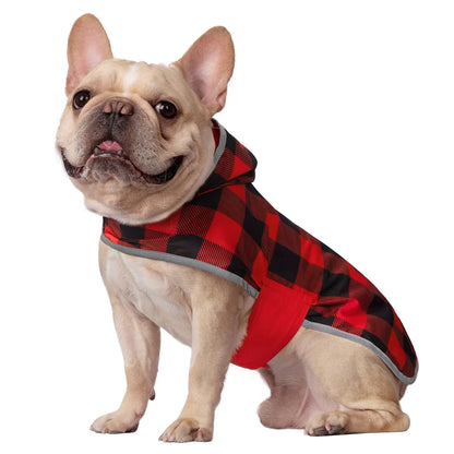 Reversible Dog Raincoat Hooded Slicker Poncho Rain Coat Jacket for Small Medium Large Dogs Buffalo Plaid / Red M