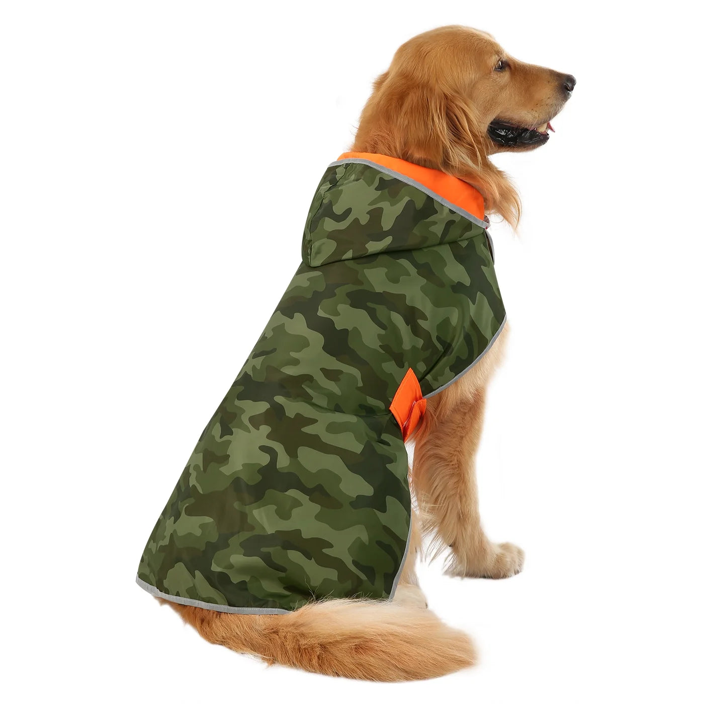 Reversible Dog Raincoat Hooded Slicker Poncho Rain Coat Jacket for Small Medium Large Dogs Camo / Orange XXL