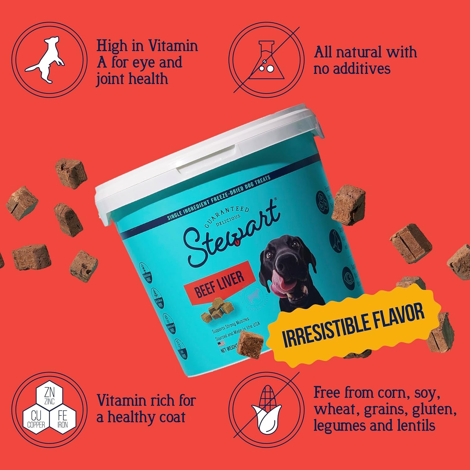 100% Beef Liver Dog Treats, 14 Oz Tub, ~315 Pieces, Freeze Dried Raw, Single Ingredient, 50% Protein Training Treats or Meal Topper, Grain Free, Gluten Free
