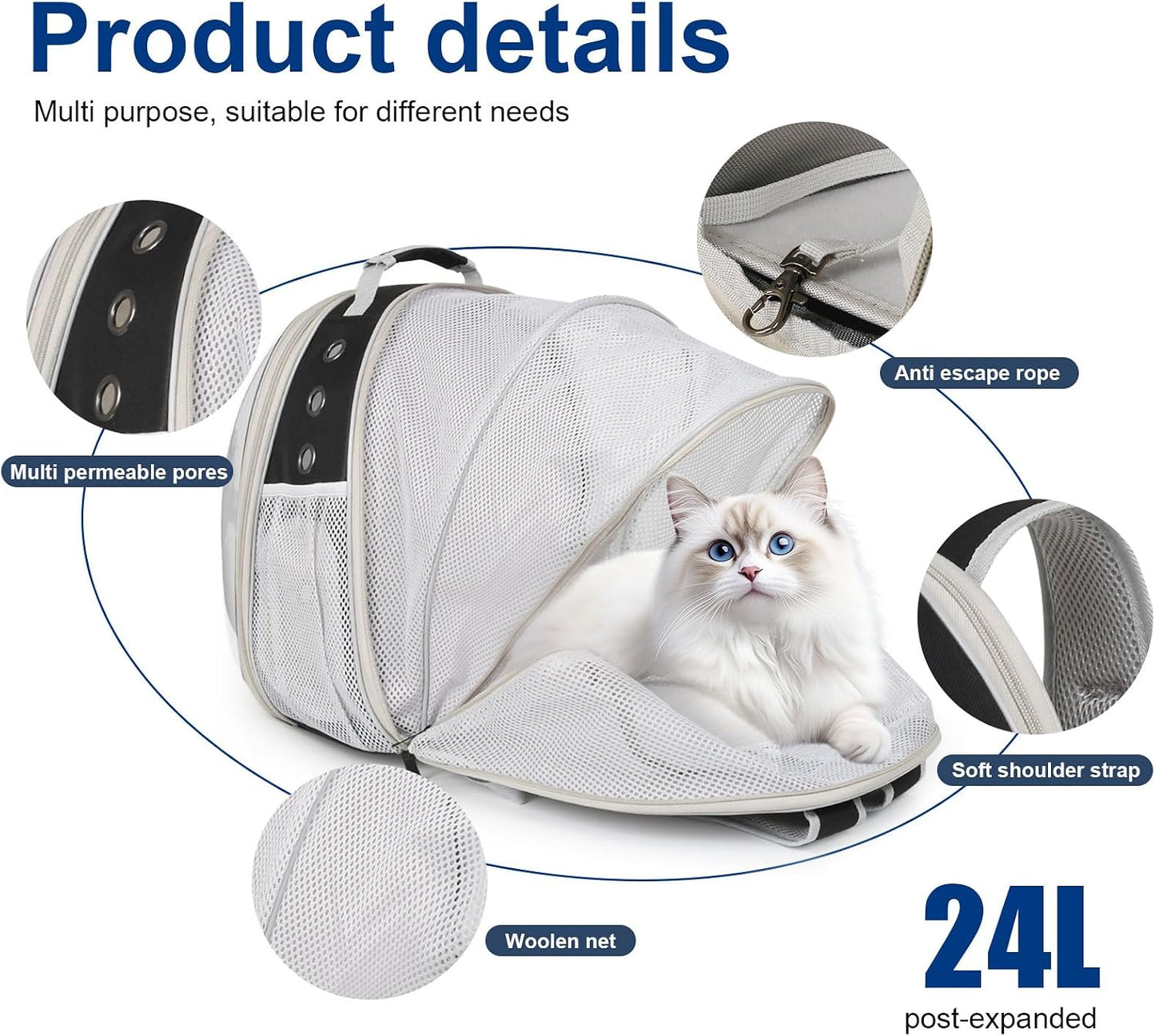 Cat Travel Backpack Carrier, Fit up to 12 Lbs, Space Capsule Bubble Window Pet Carrier Backpack,Airline-Approved, Designed for Travel, Hiking, Walking & Outdoor Use (Black, Back-Extension)