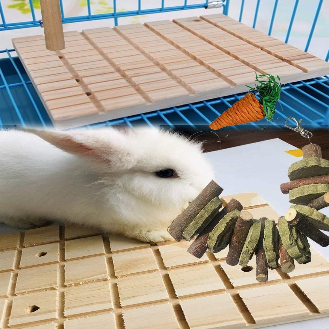 Bunny Chew Toys for Teeth Grinding,Rabbit Wooden Scratch Board Feet Pad Rotatable Pet Play Toy for Chinchilla Guinea Pigs Other Rodent Pets (2 Pack Rabbit Treat)