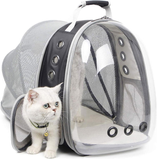 Cat Travel Backpack Carrier, Fit up to 12 Lbs, Space Capsule Bubble Window Pet Carrier Backpack,Airline-Approved, Designed for Travel, Hiking, Walking & Outdoor Use (Black, Back-Extension)